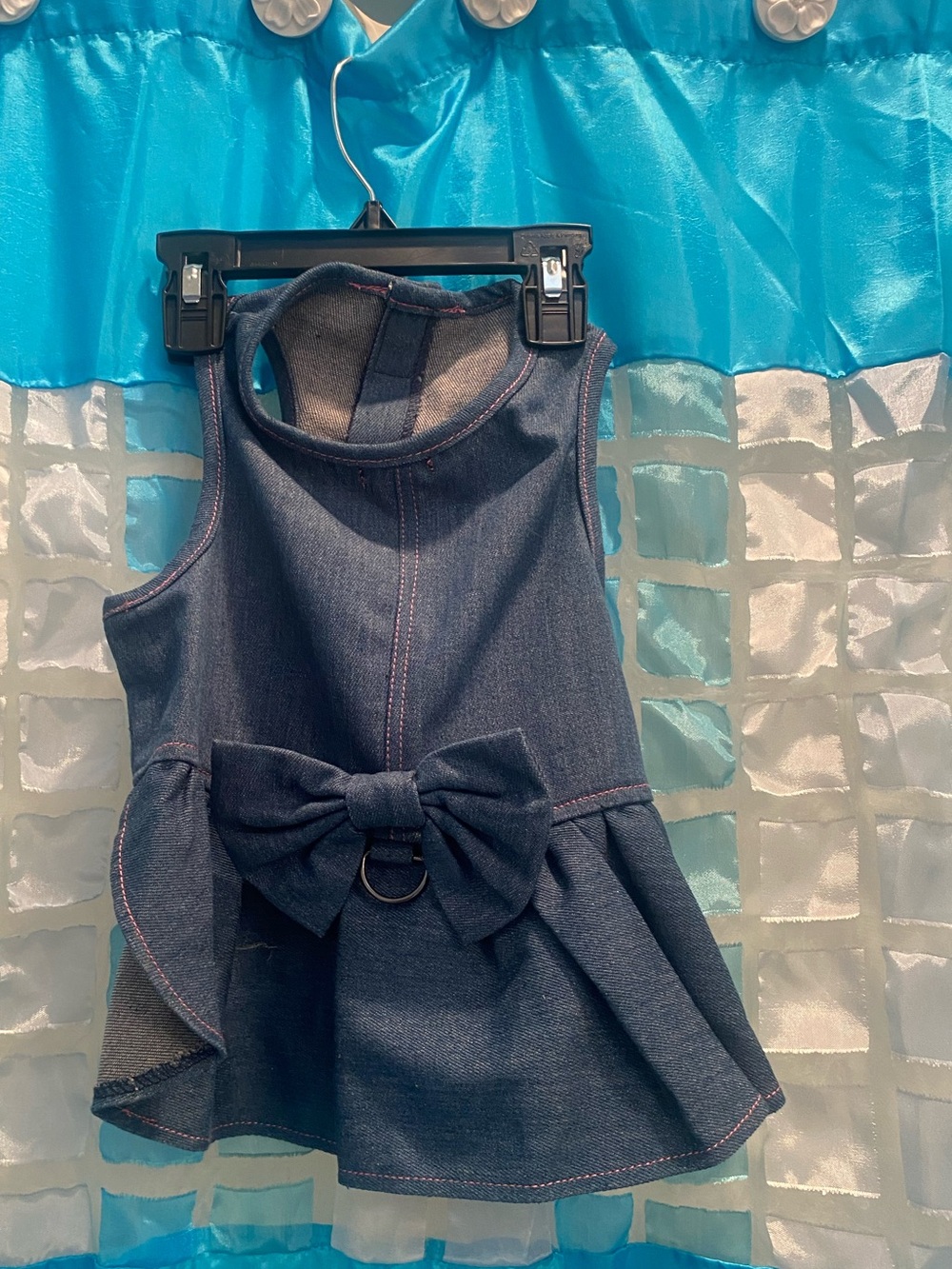 Denim Bow Skirted dress for dog Blue